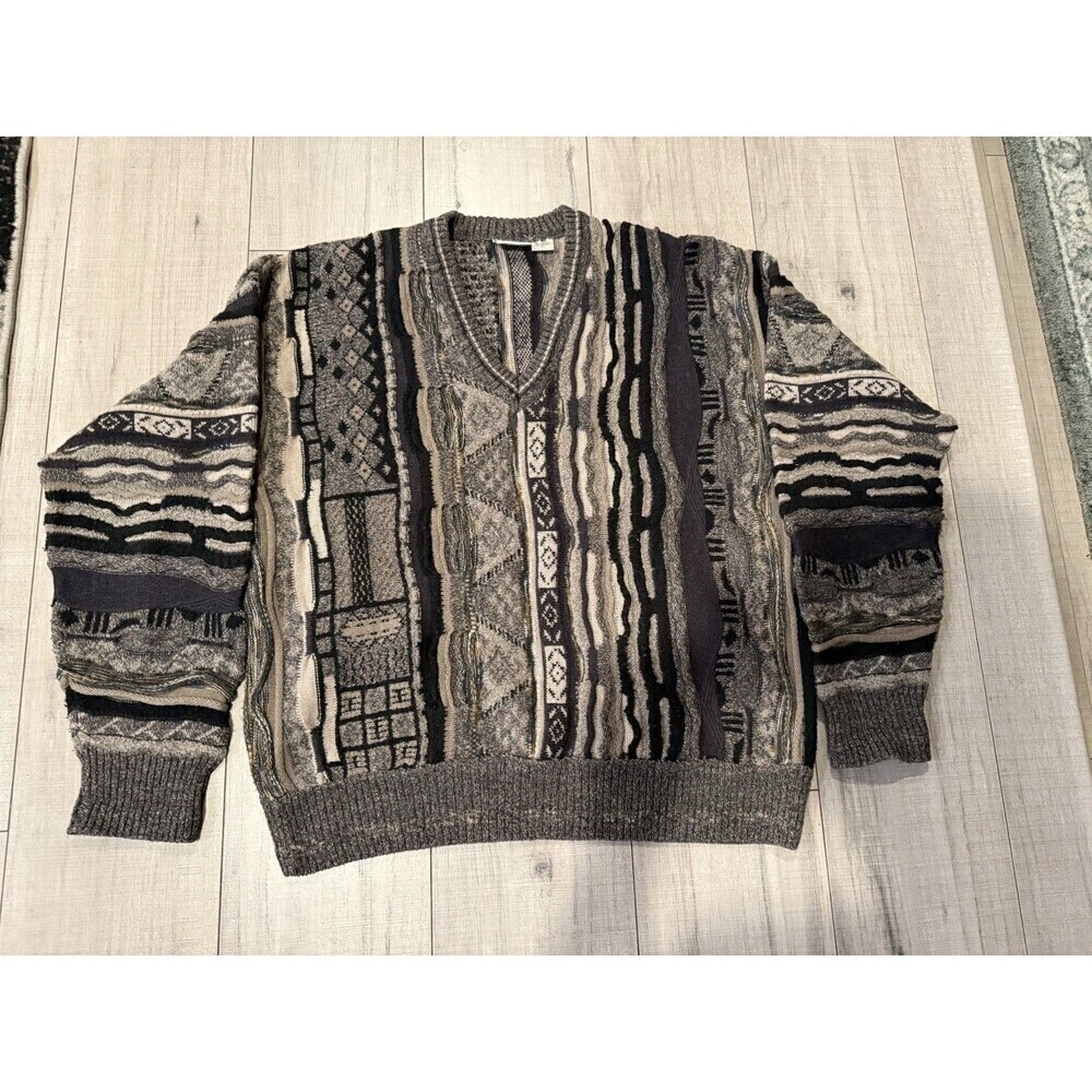 Vintage Florence Tricot Knit Textured Sweater Coogi Style Size L